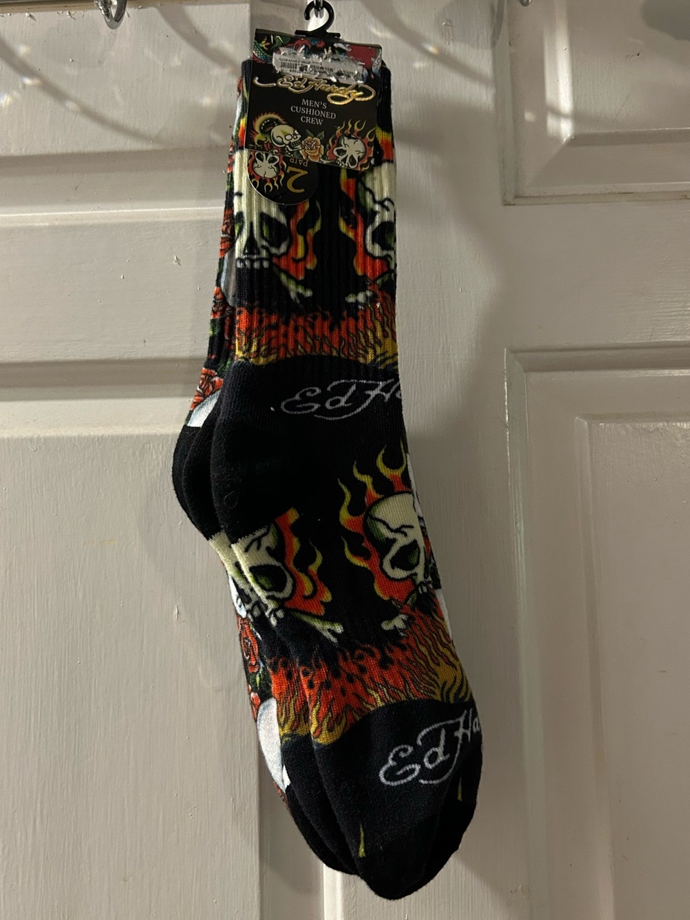 Ed Hardy Black Crew Socks with Skulls and Flames